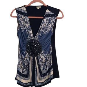 Gorgeous sleeveless embellished blue V neck top XS womens Boston Proper